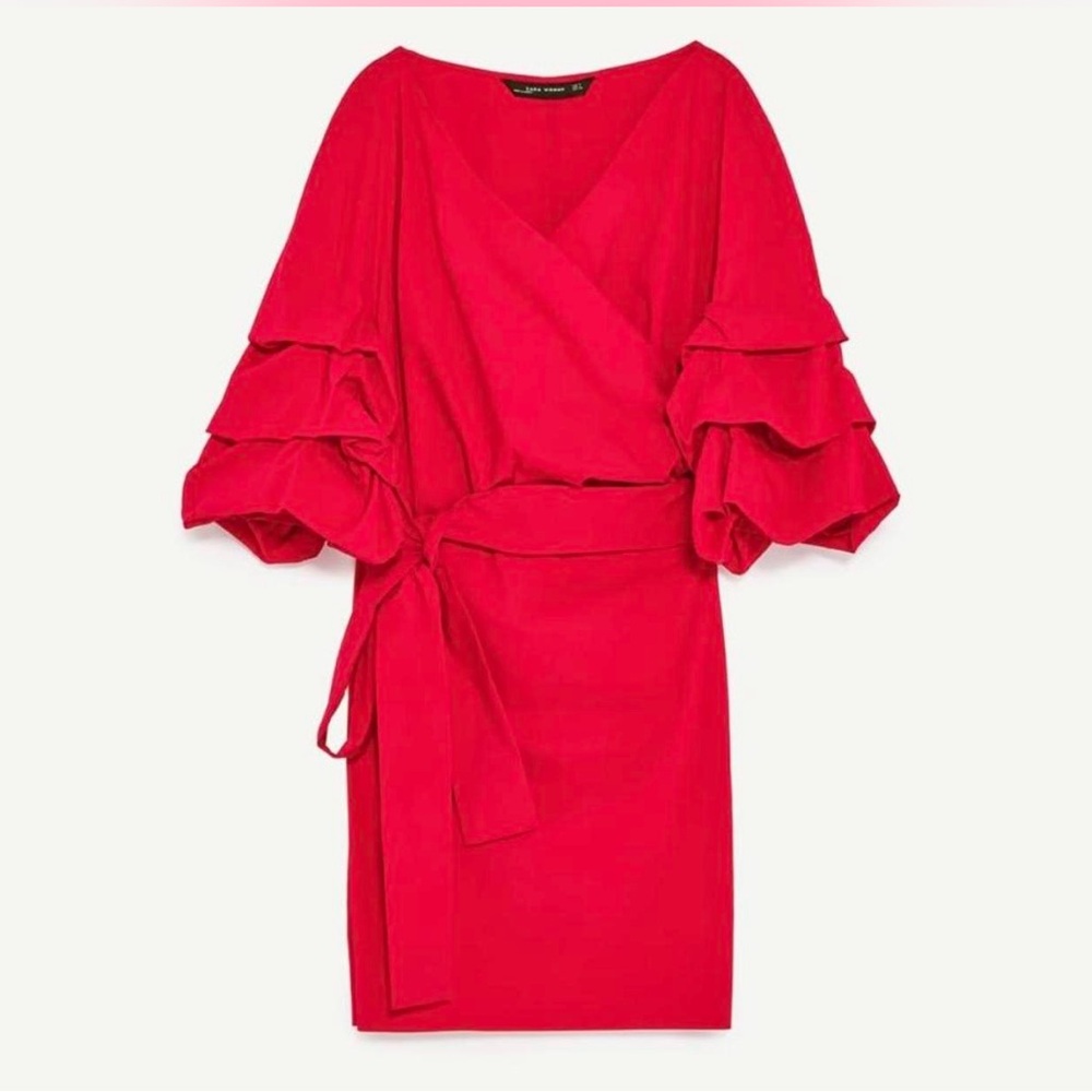 Zara Red Ruffle Sleeve Dress Valentine’s Day essential.